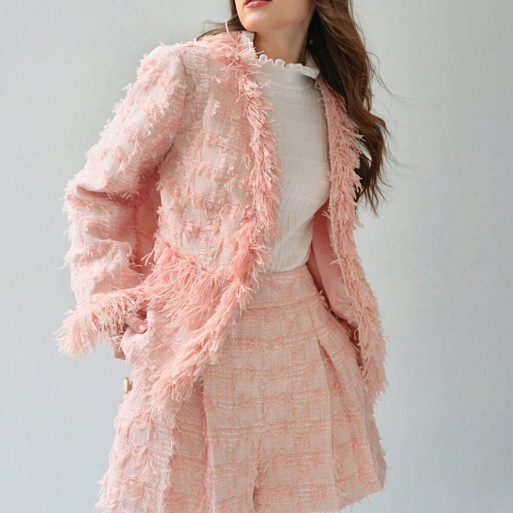 Pink Preppy Women's Faux Fur Patchwork Pocket Elegant Long Sleeve Regular Coat - Picture 5 of 5